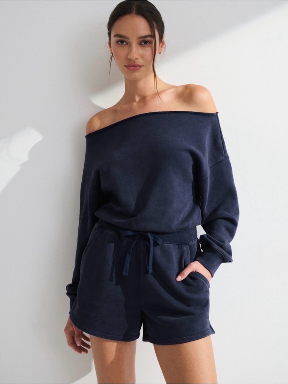 Off-Shoulder Navy Romper